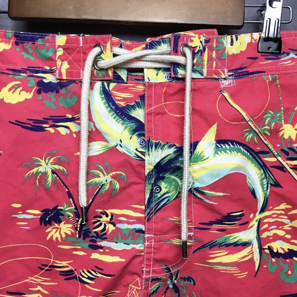Polo‎ Mens Swim Trunks Shorts size L Pink Beach Print Palms Pockets Cut Liner - Picture 4 of 12